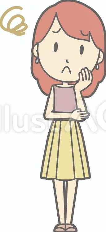 私服OLb-困った-全身 シンプル,かわいい,olのイラスト素材
