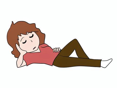 のんびりだらだらする女性 のんびり,くつろぐ,横になる,寝る,だらけた,だらける,だらだら,ダラダラ,リラックス,目をつむるのイラスト素材