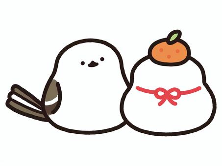 鏡餅とシマエナガ