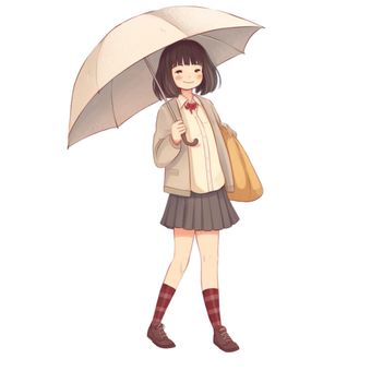 A school girl in uniform walking with an umbrella, woman high student, umbrella, uniform, JPG and PNG