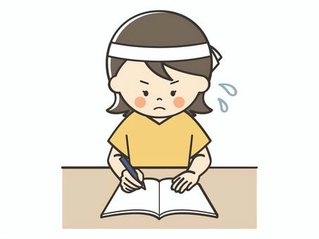 試験勉強をする若い女性 勉強,宿題,学習,テスト,学ぶ,課題,塾,自主勉強,自習,授業のイラスト素材