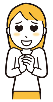  ロングヘア女性(黄)-047-バスト 好き,女性,女の子,人物,かわいい,ハート,嬉しい,喜ぶ,笑顔,おねだりのイラスト素材