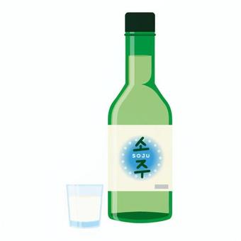 ソジュ ソジュ 韓国,外国,アジア圏,ソジュ,瓶,ラベル,グラス,液体,アルコール,透明のイラスト素材