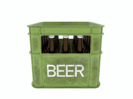 緑色の汚れたビールケースとビール ビールケース,ケース,ビール箱,入れ物,3d,cg,瓶ビール,緑色,汚れのイラスト素材