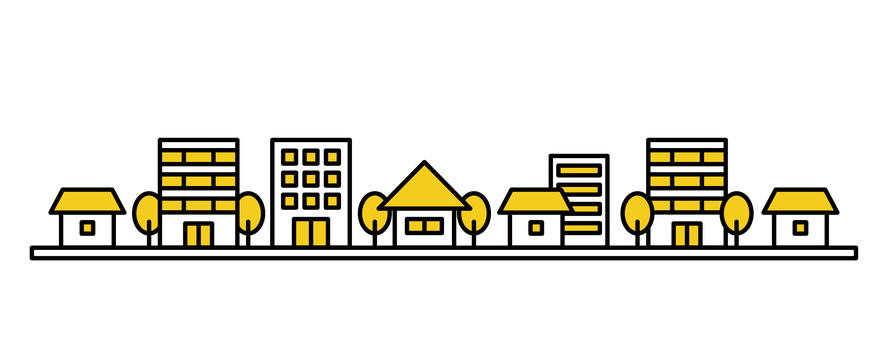 街並みのアイコンイラスト 街並み,都市,建物,家,住宅,ビル,マンション,アパート,商店,オフィスのイラスト素材