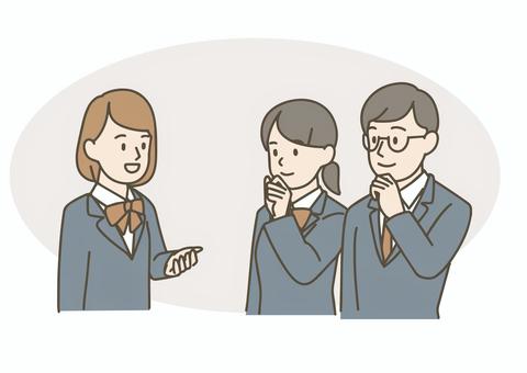 会話する学生達 学生,セット,ブレザー,制服,高校生,中学生,人物,女子,男子,女性のイラスト素材