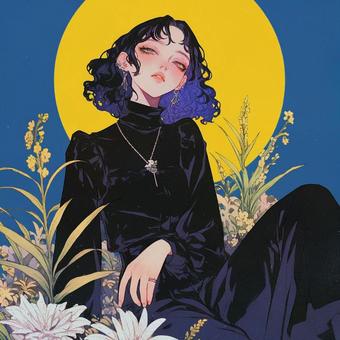 Flowers and women in the moonlight, JPG Flowers and women in the moonlight, female, cool, moonlight, JPG