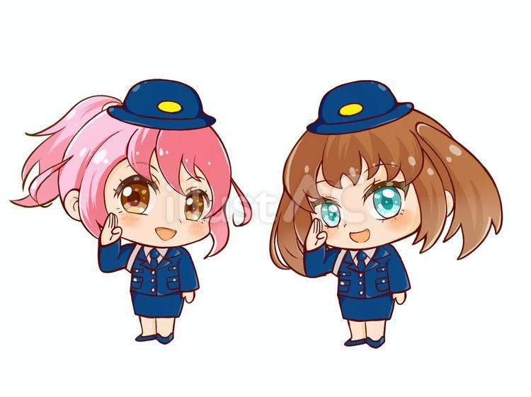 警察官姿のふたりの女の子 警察官,女の子,二人組のイラスト素材