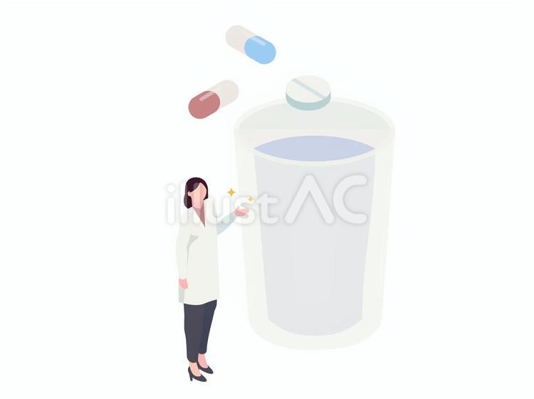 医師と薬と水の入ったコップ 医師,医者,白衣のイラスト素材