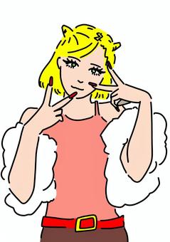 Illustration, double piece, gal, blond hair, 