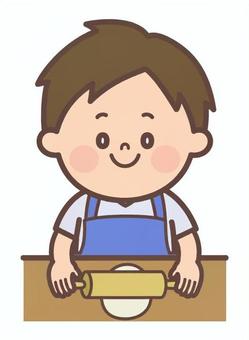 お菓子を作っている男の子 お菓子作り,クッキー,パン作り,お手伝い,料理,麺棒,男の子のイラスト素材