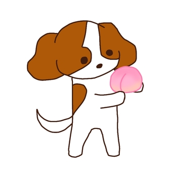 桃を持つキャバリア 犬,キャバリア,果物,桃,アイコン,夏,二足歩行のイラスト素材