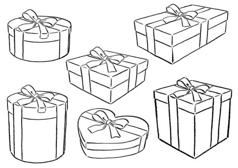 プレゼントボックス6種　墨筆 プレゼント,贈り物,ギフト,プレゼントボックス,贈答品,箱,祝い,誕生日,ギフトボックス,クリスマスのイラスト素材