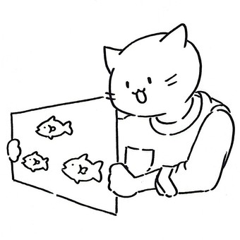 読み聞かせするねこ保育士(線画) 保育士,先生,保育園,幼稚園,育児,紙芝居,絵本,読み聞かせ,子供,エプロンのイラスト素材