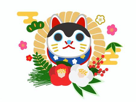 犬張子としめ縄飾り 犬張子,しめ縄,しめ飾り,年賀状,張り子,犬,干支,水引,椿,正月飾りのイラスト素材