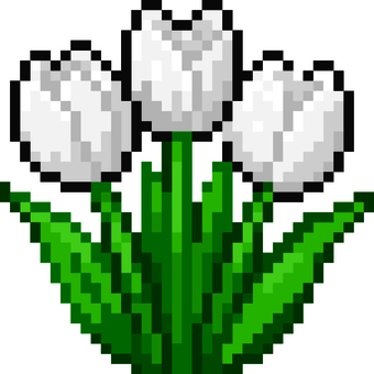 ドット絵の白のチューリップです。 ドット絵,チューリップ,シンプル,花,春,ガーデニング,庭,花壇,花畑,満開のイラスト素材