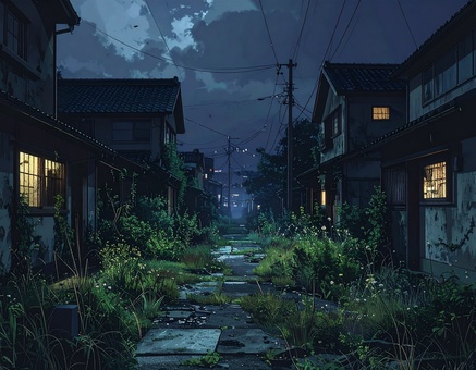 寂れた街とボロボロの灯りのついた民家4