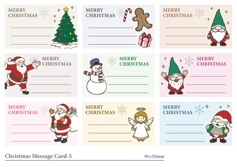 クリスマスメッセージカード-5 クリスマスメッセージカード-5 クリスマス,冬,12月,素材,サンタ,サンタクロース,クリスマスツリー,キャンディ,雪だるま,ジンジャーブレッドマンのイラスト素材