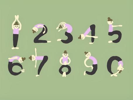 数字　女の子 数字,ストレッチ,1,2,3,4,5,6,7,8のイラスト素材