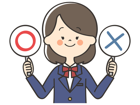 丸とバツの札を持つ女子学生 まるばつ,丸,バツ,札,クイズ,解答,回答札,問題,バラエティ,女の子のイラスト素材