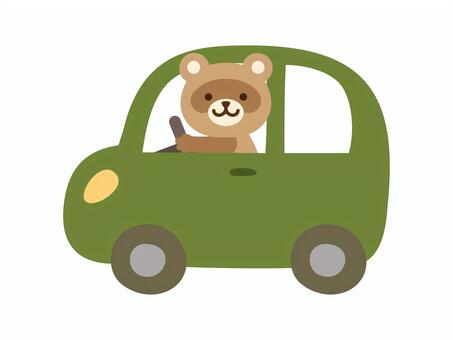 くるま_たぬき_深緑 車,動物,たぬき,運転,乗用車,普通車,軽自動車,自動車,乗り物,かわいいのイラスト素材