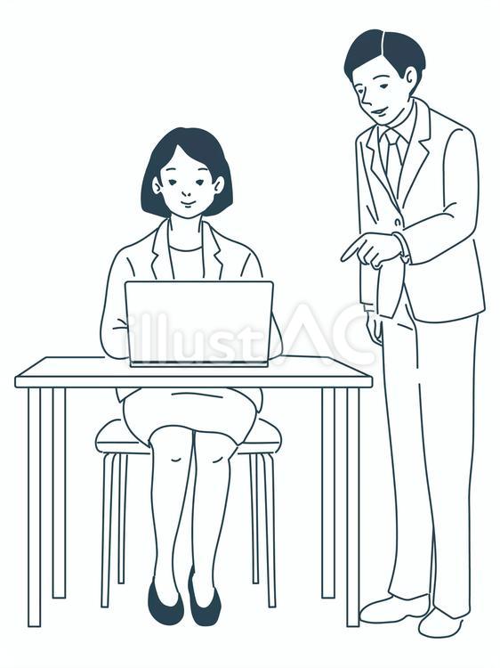 パソコン操作する女性と指示をする男性 パソコン,操作,女性のイラスト素材