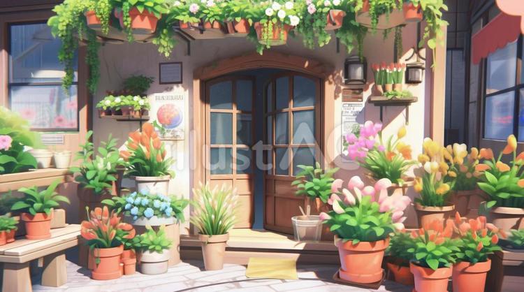 可愛い街のお花屋さん 街,花屋,かわいいのイラスト素材