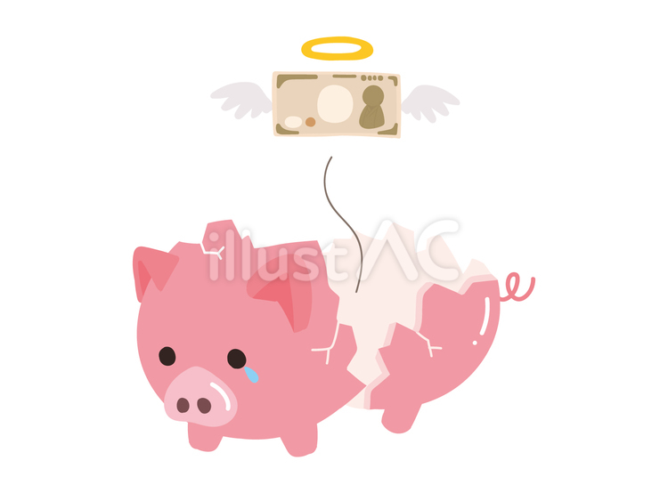 お金が無い壊された豚の貯金箱のイラスト 貯金箱,貧乏,お金のイラスト素材