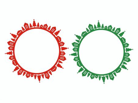 Illustration, townscape, christmas, frame, 