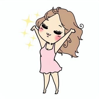 ぶりっ子　伸びをする女子 深呼吸,伸び,女性,女子,屈伸,息,体操,爪先立ち,ストレッチ,健康のイラスト素材