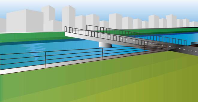 小さく短めな橋 橋,短尺,小規模,工事,手すり,川,風景のイラスト素材