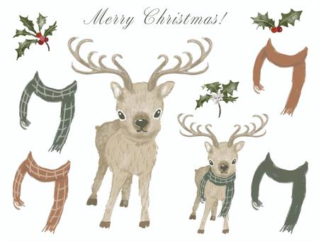 トナカイとヒイラギとマフラーのセット トナカイとヒイラギとマフラーのセット トナカイ,動物,マフラー,ヒイラギ,クリスマス,生き物,着せ替え,冬,クリスマスイブ,ファッションのイラスト素材