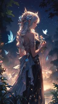 Illustration, elf, night, dress, 