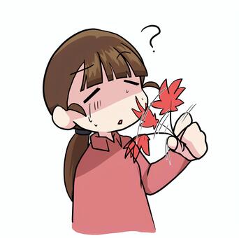 秋暑＿女性 残暑,落ち葉,扇ぐ,秋,人物,女性,バストアップ,生活,素材のイラスト素材