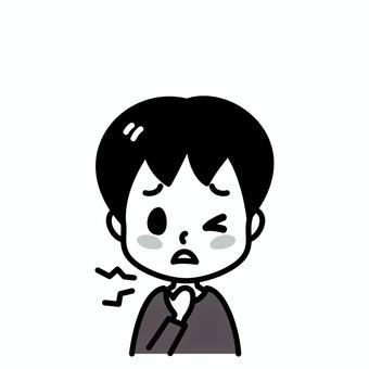 男の子　ノドの痛み　白黒 子供,病気,白黒,症状,風邪,喉,痛み,気管支炎,扁桃腺,インフルエンザのイラスト素材