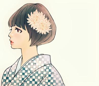 おかっぱ着物女子