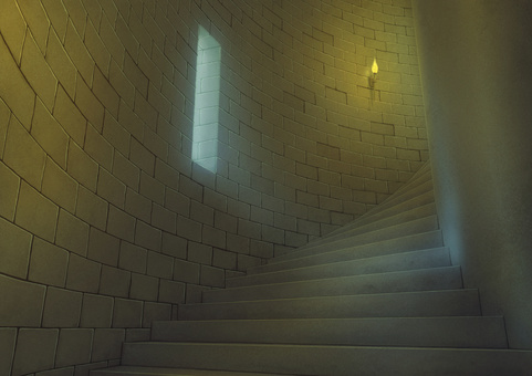 螺旋階段風（上り）　背景イラスト05 階段,上り,ダンジョン,迷宮,レンガ,背景,風景,ファンタジー,螺旋,リアルのイラスト素材