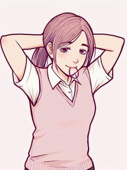 髪を結んでる女の子 女性,おしゃれ,かわいい,口紅,化粧,微笑んでいる,頭から肩まで,顔,美容,キレイのイラスト素材