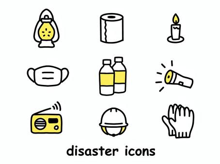 防災のアイコンセット アイコン,セット,シンプル,防災,ペットボトル,水,ロウソク,キャンドル,懐中電灯,ラジオのイラスト素材