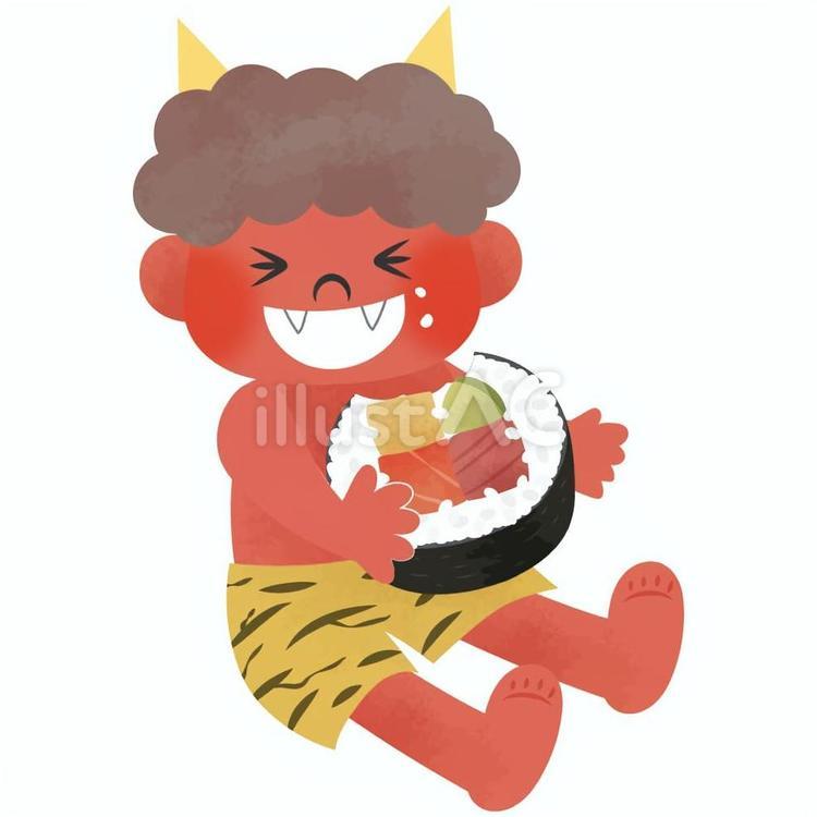 Free Vectors | A red demon eating ehomaki with gusto