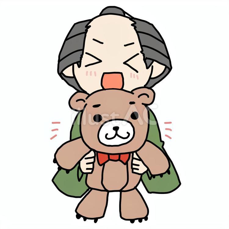 クマのぬいぐるみで喜ぶ町民 町民,男性,ぬいぐるみのイラスト素材