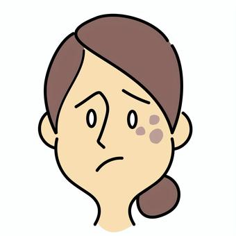 こめかみのシミに悩む女性の顔 シミ,くすみ,メラニン,色素,年齢肌,肌年齢,女性,女,顔,笑顔のイラスト素材