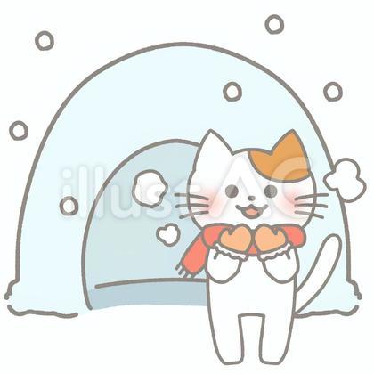 雪のかまくらと猫