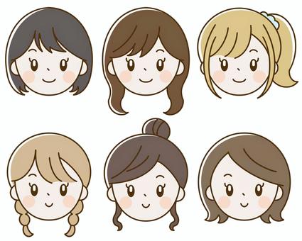 いろいろな髪型の女性の顔アイコン 人物,顔,顔のみ,アイコン,複数,セット,髪型,ヘアスタイル,女性,女子のイラスト素材