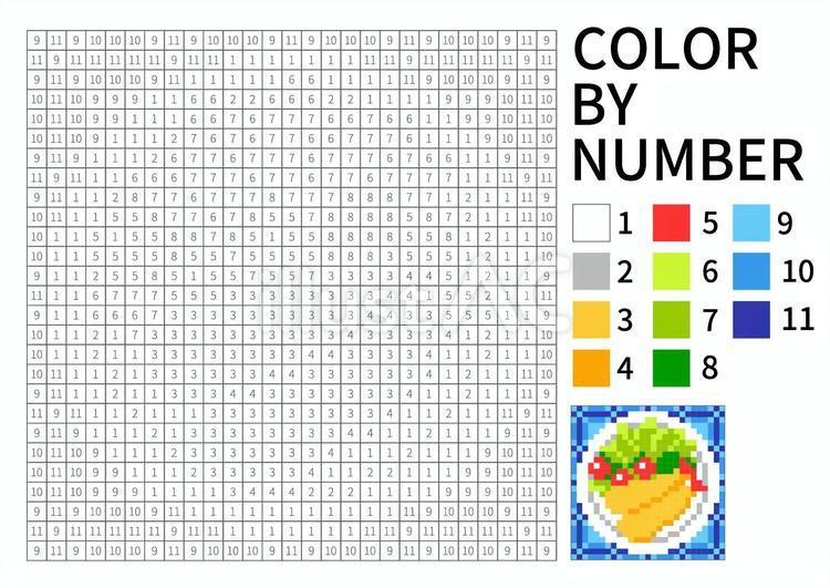 【数字パズル塗り絵】エビフライ 塗り絵,パズル塗り絵,数字塗り絵のイラスト素材
