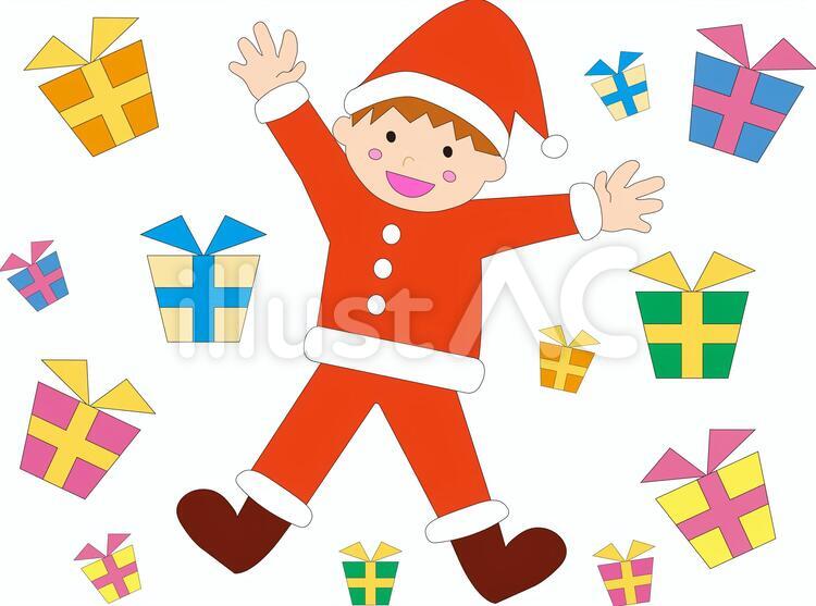 プレゼントと男の子 クリスマス,サンタ,プレゼントのイラスト素材