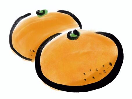筆で描いたふうのみかん みかん,筆,水彩風,食べ物,冬,フルーツ,果物,カラー,白バックのイラスト素材