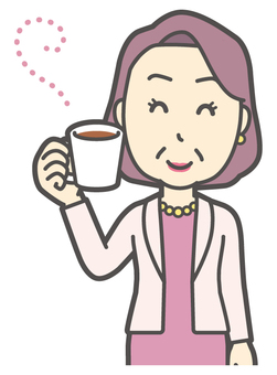  お金持ちマダム-013-バスト コーヒー,おばさん,中年,女性,富裕層,マダム,裕福,お金持ち,ミセス,おばちゃんのイラスト素材