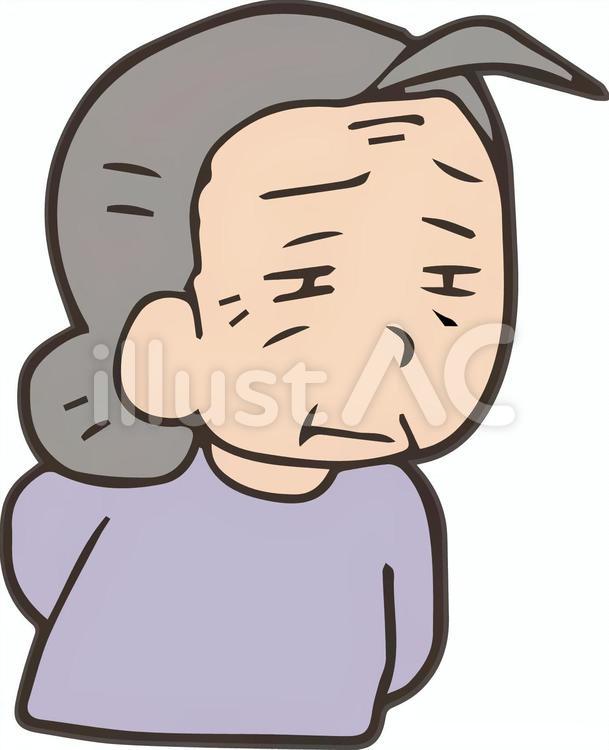 遠い目をするおばあさん、少し寂し気、諦め 仕方ない,諦める,寂しいのイラスト素材