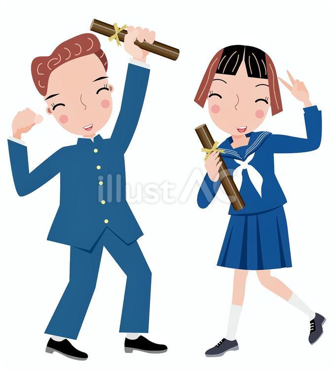 中学・高校の卒業式 女性,笑顔,人物のイラスト素材